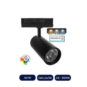 Spot LED 40W - 26W Noir TRIPHASE Rail - CCT - CRI+92 - UGR13 - HAUTE LUMEN