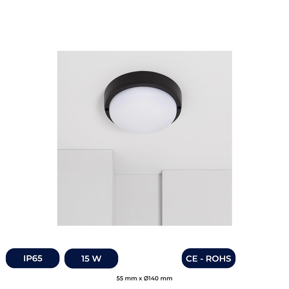 Plafón LED 15W Circular para Exterior Ø140 mm IP65 Black