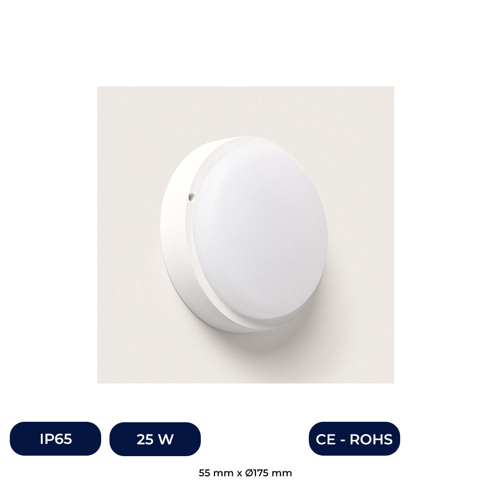 Plafón LED 25W Circular para Exterior Ø175 mm IP65 con Detector de Movimiento White