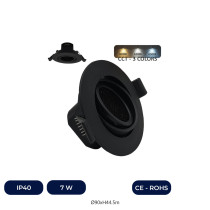 Encastré LED 7W Circulaire Noir - Orientable - Couleur CCT Sélectionnable