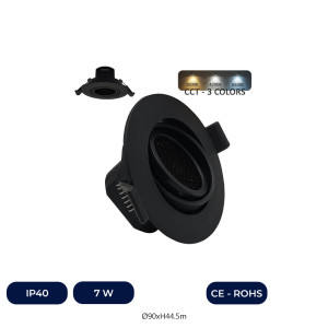 Encastré LED 7W Circulaire Noir - Orientable - Couleur CCT Sélectionnable