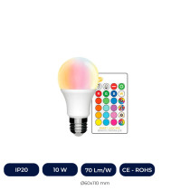 Ampoule LED RGB+W  10W 270 E27 avec Télécommande