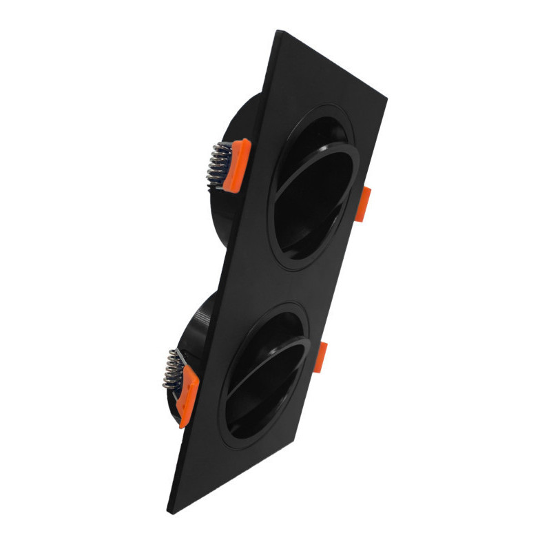 Aro marco doble cuadrado orientable para GU10 Negro