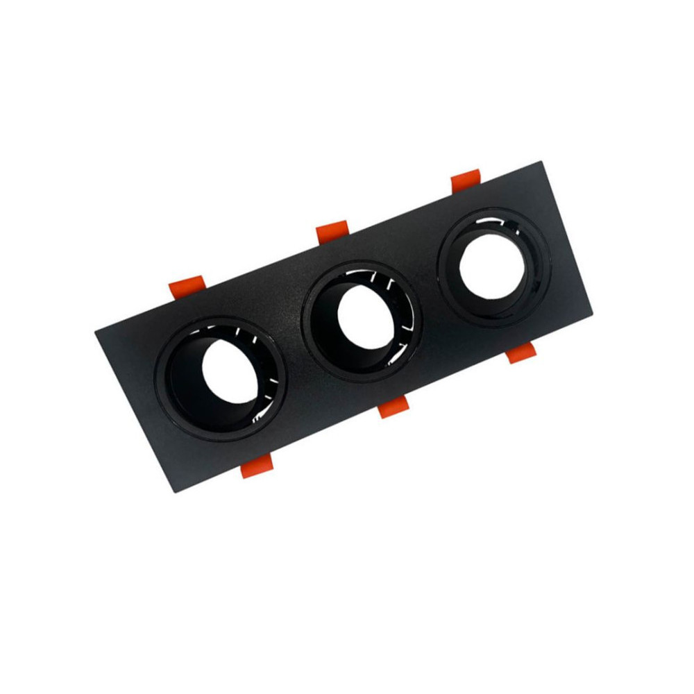Aro marco triple cuadrado orientable para GU10 Negro