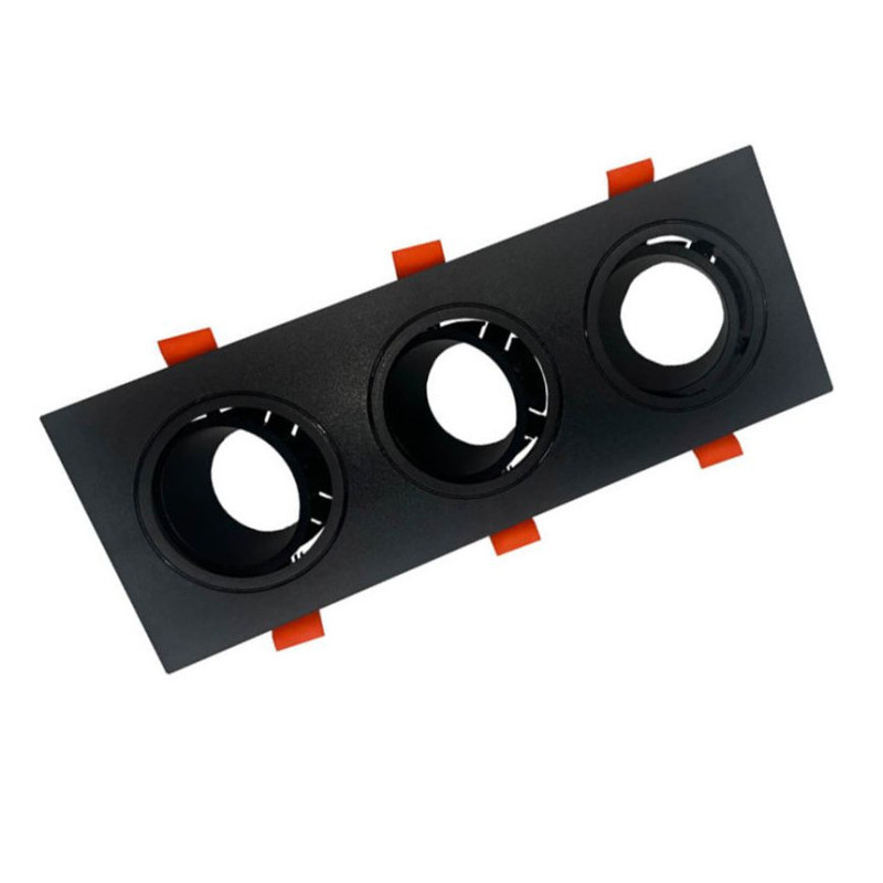 Triple anneau carré orientable pour GU10 Noir