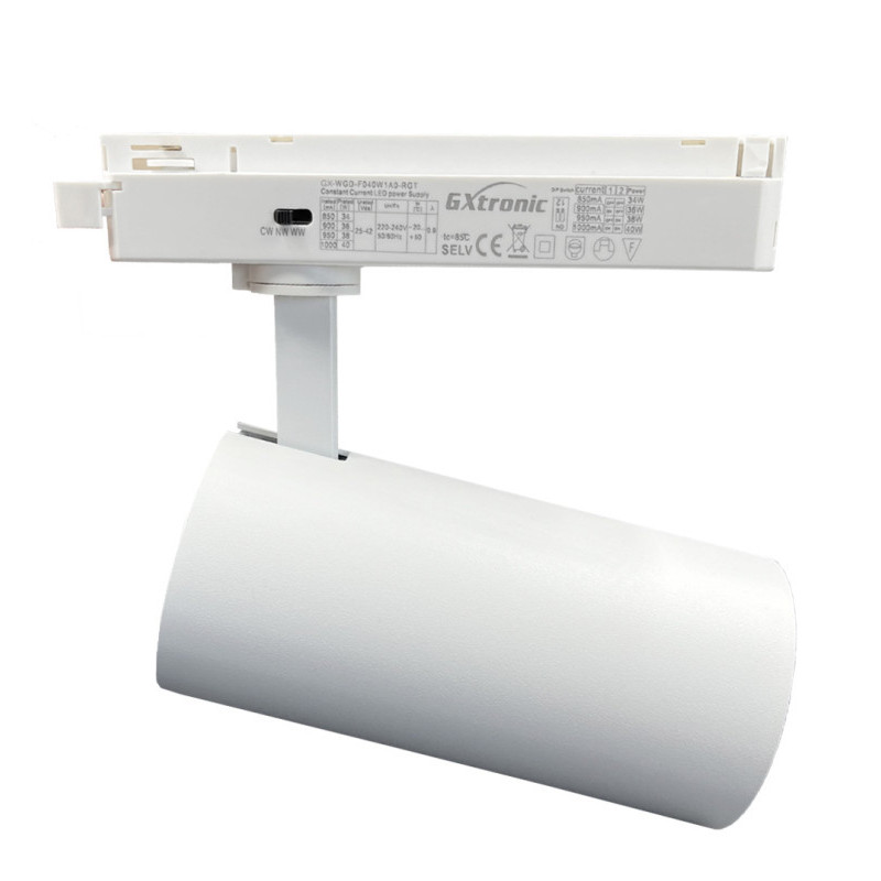 Spot sur rail monophasé LED CCT Blanc - 40W - 34W UGR13