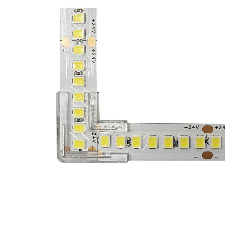 Connecteur transparent pour connexion en L de bandes LED COB + SMD - 10 mm