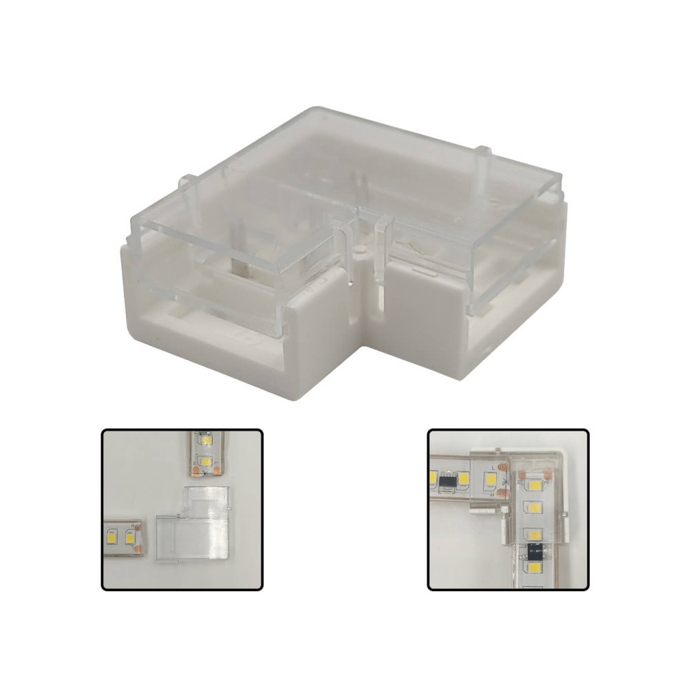 Connecteur pour bandes LED COB + SMD avec forme en L - 8mm - 10mm