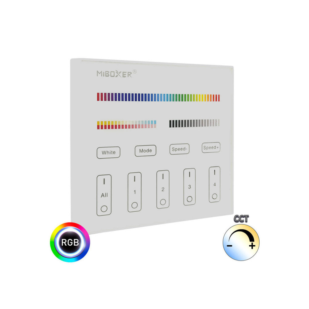 Panneau de commande tactile mural pour lampes LED RF RGB + CCT - 4 zones