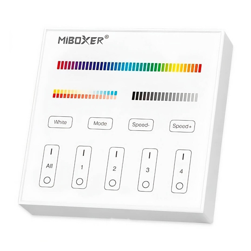 Panneau de commande tactile mural pour lampes LED RF RGB + CCT - 4 zones