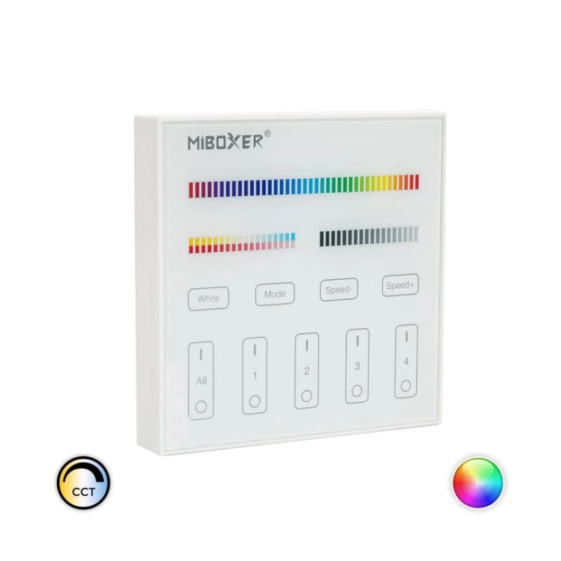 Panneau de commande tactile mural pour lampes LED RF RGB + CCT - 4 zones