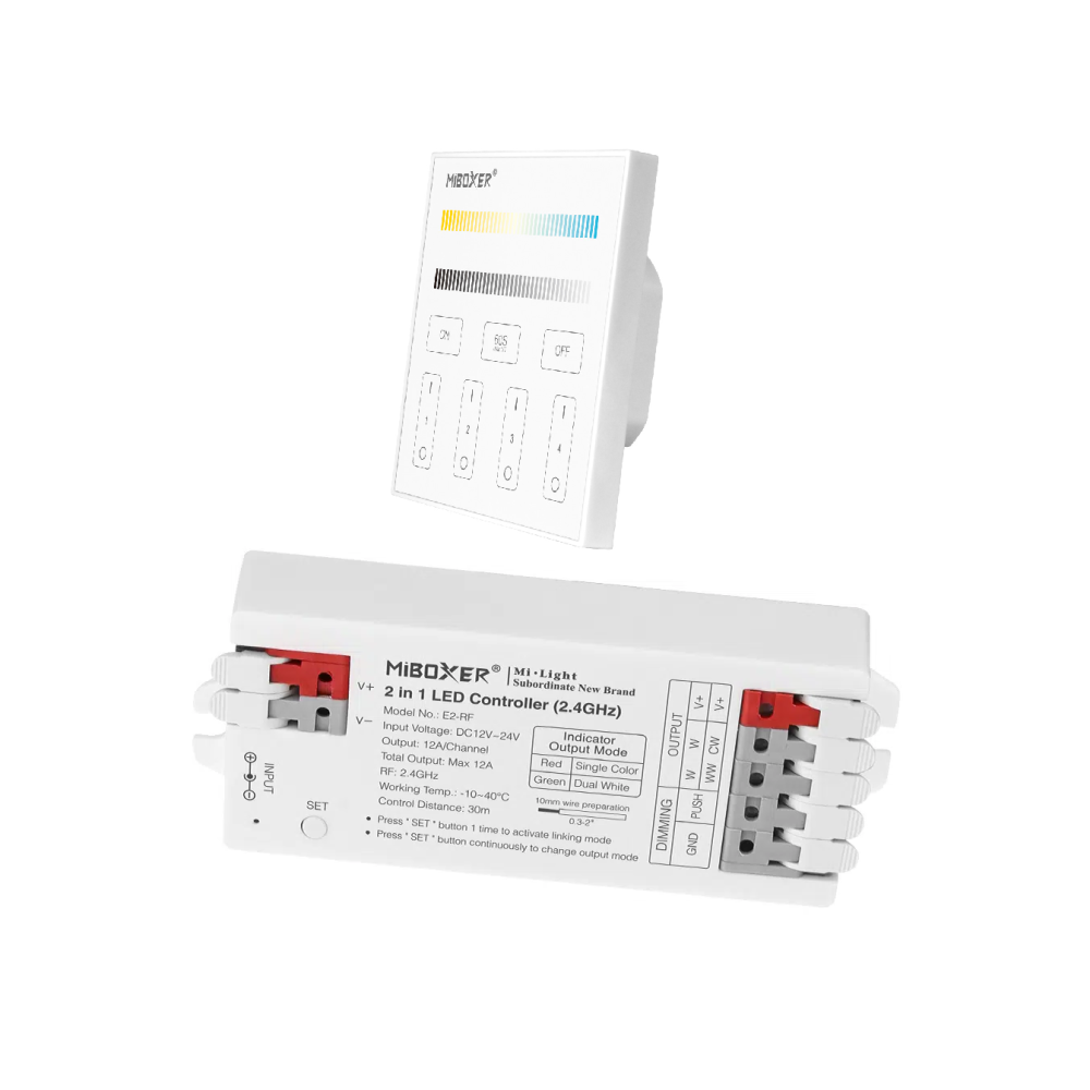 Contrôleur LED CCT 12-24V + panneau de commande à distance B2 - 2,4GHz
