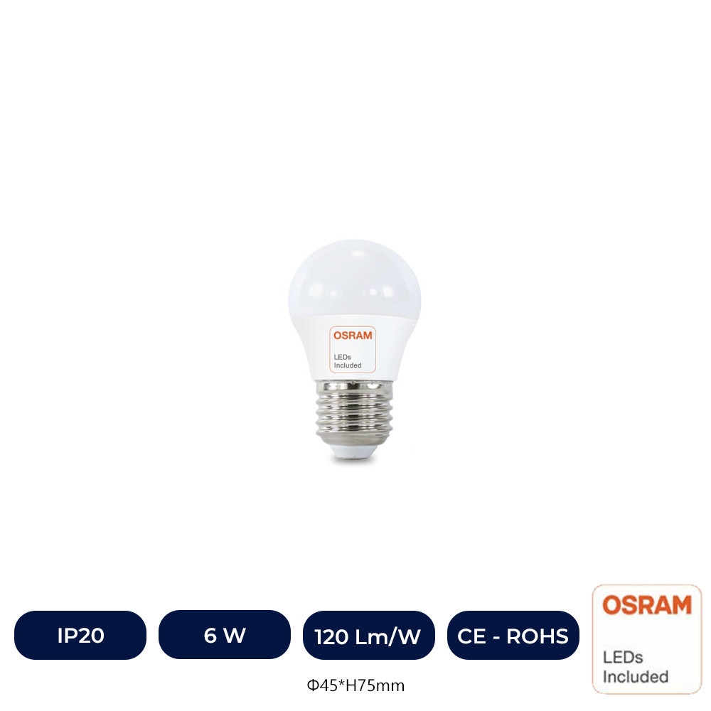 Bombilla LED 6W E27 G45 220º - OSRAM CHIP DURIS E 2835