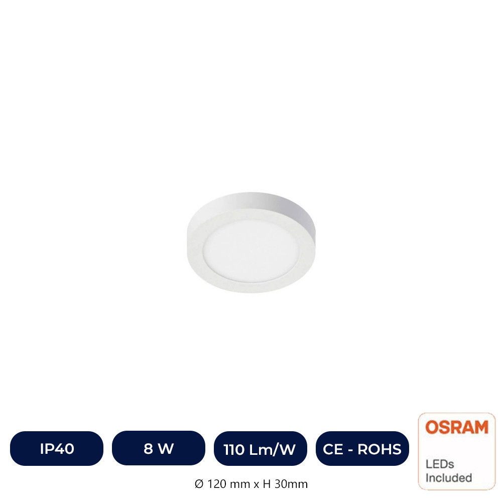 Plafonnier LED avec Surface Rond 8W  - OSRAM CHIP DURIS E 2835