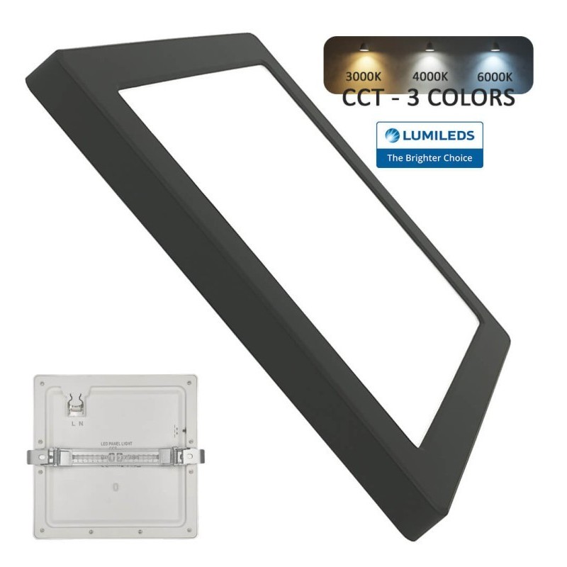 Downlight + Plafón LED - Cuadrado- MOSS NEGRO LUMILEDS- 24W AJUSTABLE - CCT Color Seleccionable