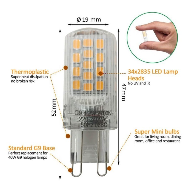 G9 LED Bulb 4.2W Chip Lumileds