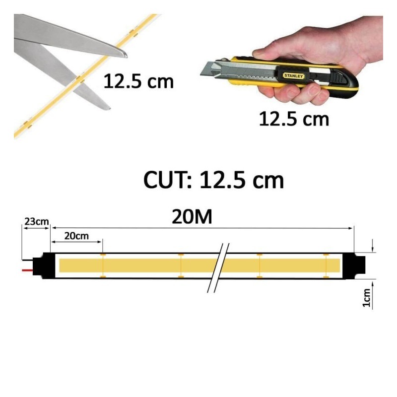 Strip LED COB 220V | 448 LED / M | 20m | Flip Chip | 1200lm / m | 14w / m | CRI + 82 | Ip67