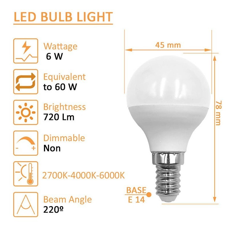 Comprar Bombilla LED 6W E14 G45 220º - OSRAM Chip DURIS E 2835