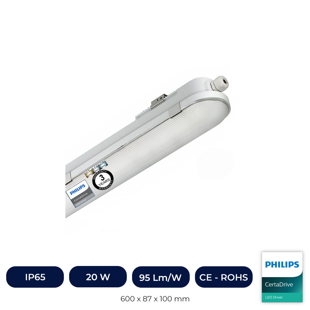 Réglette Étanche LED Intégrée 20W Driver Philips  COREPLUS - CCT - 60cm