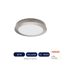 Plafonnier LED 20W Circulaire Inox - CCT - OSRAM CHIP DURIS E 2835