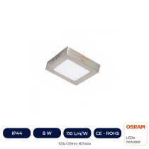 Plafón LED 8W Cuadrado Acero Inox - CCT - OSRAM CHIP DURIS E 2835