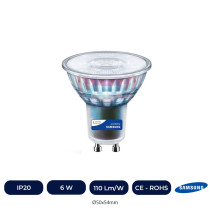 GU10 LED 6W - DIMMABLE - SAMSUNG GLASS