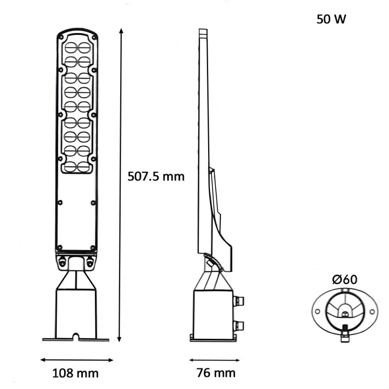 ▷ Led Streetlight 50W Black AREA FLEX Orientable OSRAM Chip - Outdoor IP65