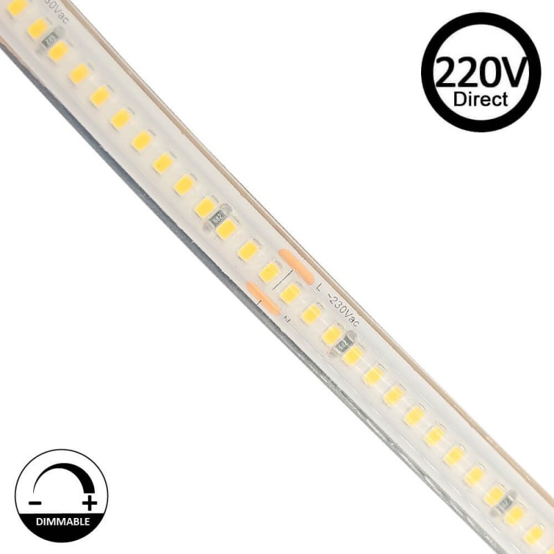 Ruban LED 220V 14w 20m IP67 Dimmable - Coupe 10cm - Brillant