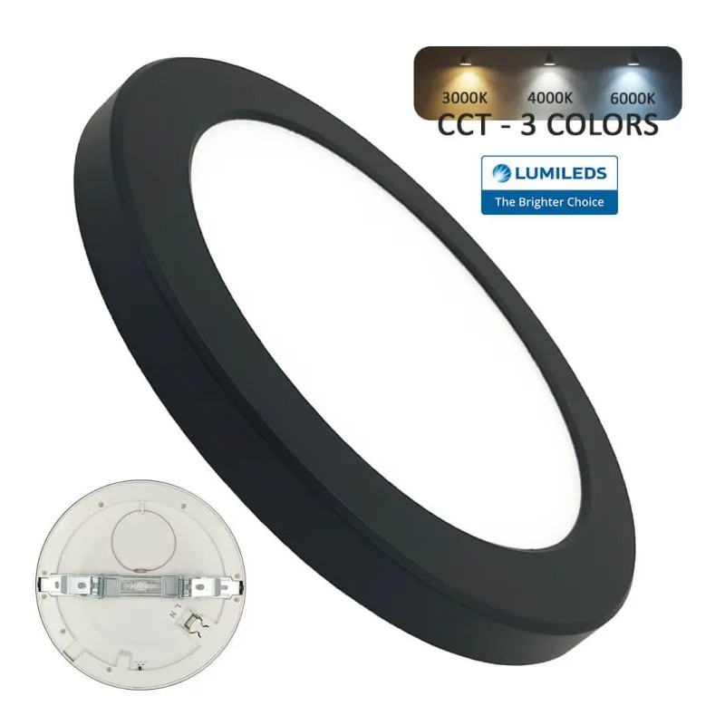 Downlight + Plafón LED - Circular- MOSS NEGRO LUMILEDS - 18W AJUSTABLE - CCT Color Seleccionable