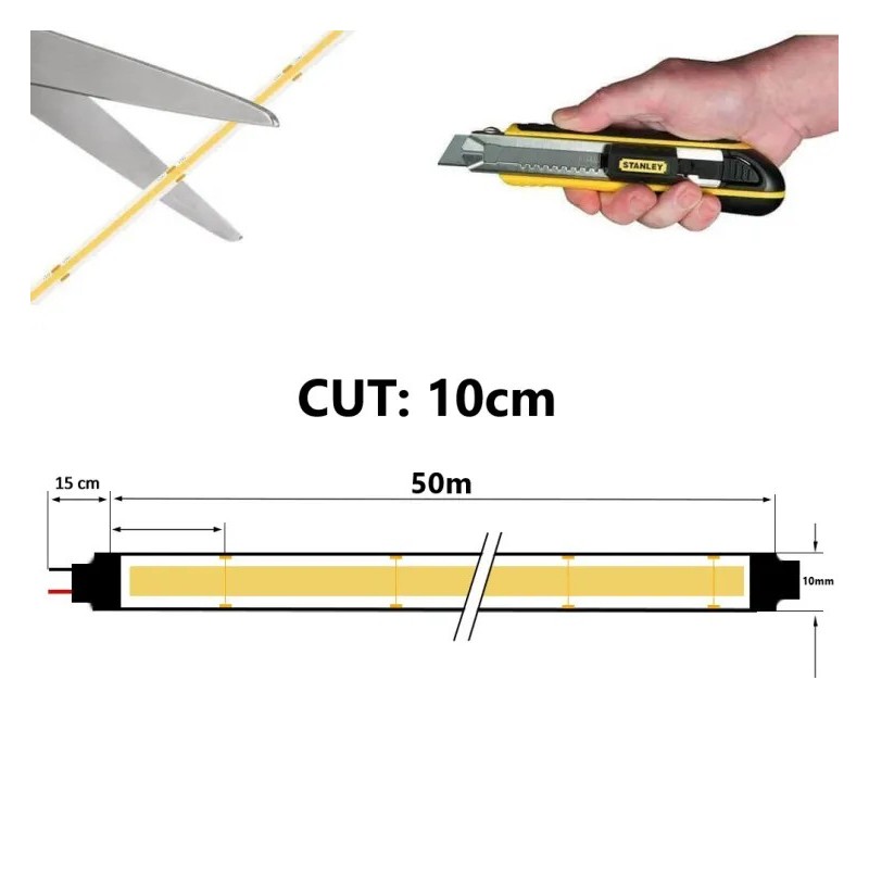 RESERVA ENERO 50 METROS Tira LED COB 220V | 10W/M | 240 LED/M |1200Lm/M| FLIP CHIP | 50m | IP65 | Corte 10cm