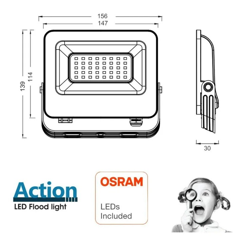 Foco Proyector LED 30W - ACTION PRO - OSRAM CHIP DURIS E2835