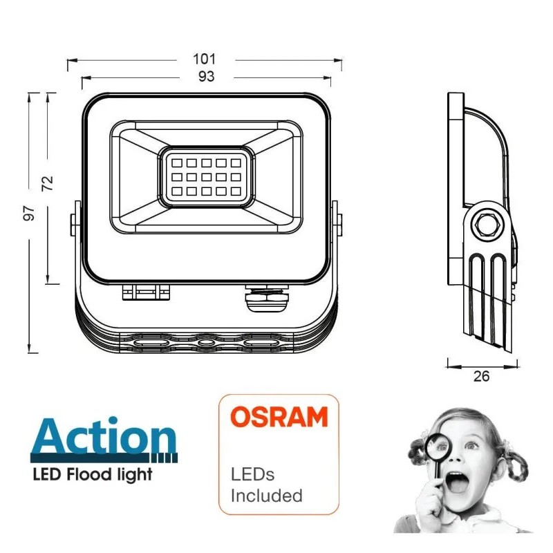 Foco Proyector LED 10W - ACTION PRO - OSRAM CHIP