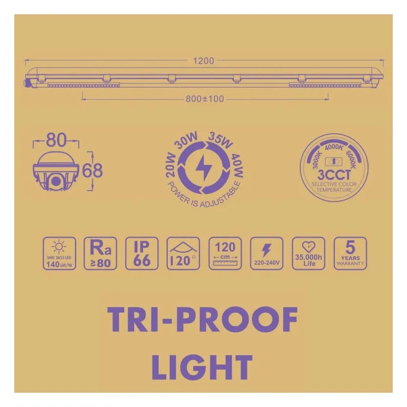 Écran étanche LED 40 W GXtronic 120 cm | SMD2835 OSRAM CHIP 3CCT | IP66