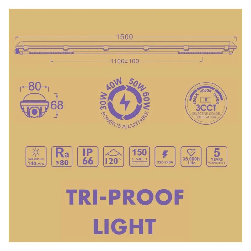 Écran étanche LED 60 W GXtronic 150 cm | SMD2835 OSRAM CHIP 3CCT | IP66