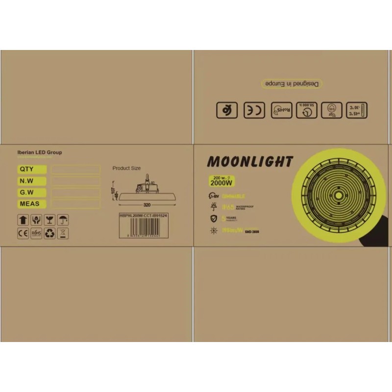 RESERVA MOONLIGHT LED 200W-160W-120W | UFO CAMPANA LED EMPOTRABLE | 3CCT | Driver Philips Xitanium | Dimable 1-10V OP 120°