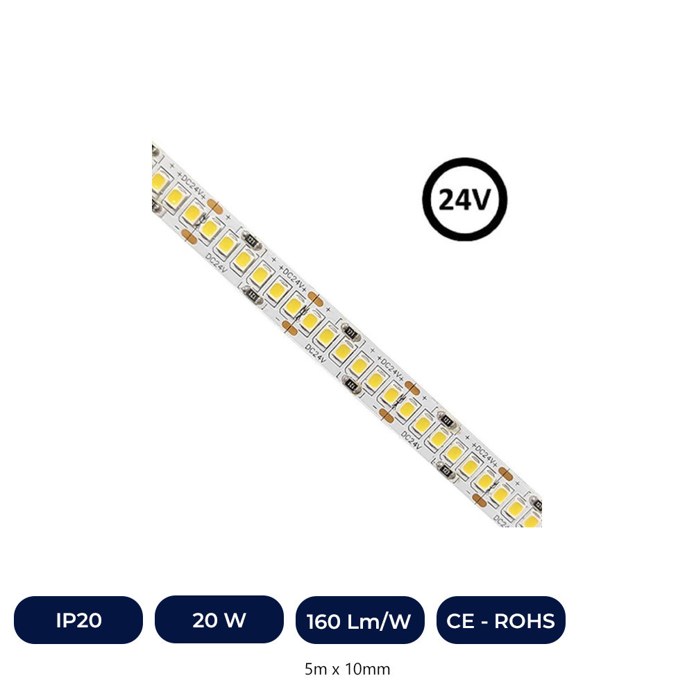 Tira LED 24V | 238xLED/M | 5m | SMD2835 | 3200Lm | 20W/M | IP20