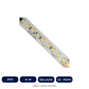 Tira LED 220V | 120xLED/m | 20m | SMD2835 | 1540Lm/M | 14W/M | IP67 | Corte cada 10cm