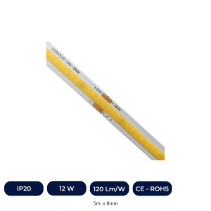 Ruban LED COB 24V | 320 LED/M | 5m | FLIP CHIP | 1000Lm |12W/M | CRI90 | IP20