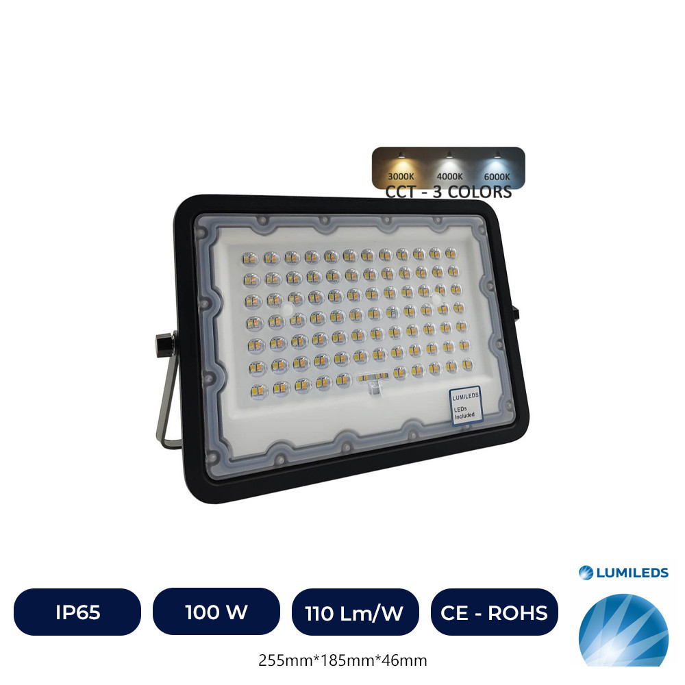 Projecteur LED Spot 100W NOIR - CCT COULEUR SÉLECTIONNABLE