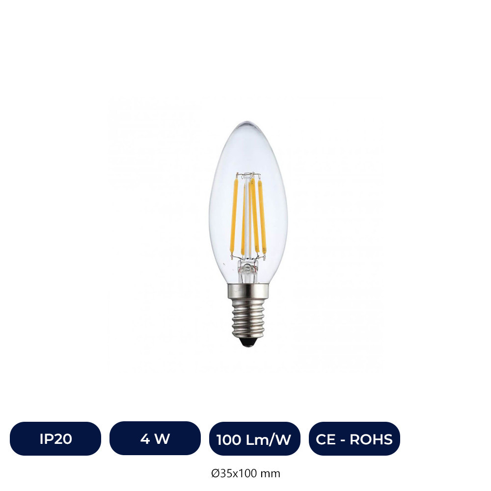 Bombilla LED Filamento Vela 4W E14 C35