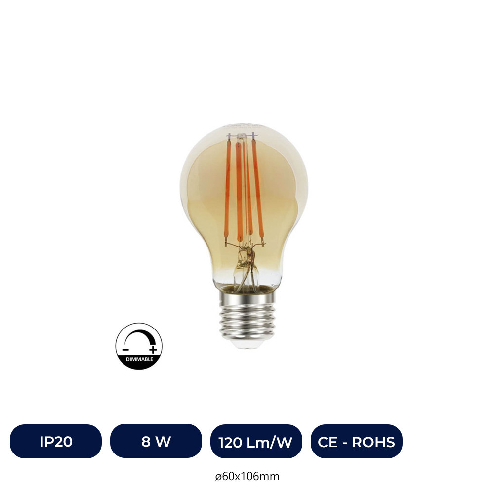 Ampoule LED à Filament 8W E27 A60 - DIMABLE