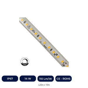 Tira LED 220V | 120xLED/M | 20m | SMD2835 | 1540Lm/M | 14W/M | IP67 | Corte Cada 10cm