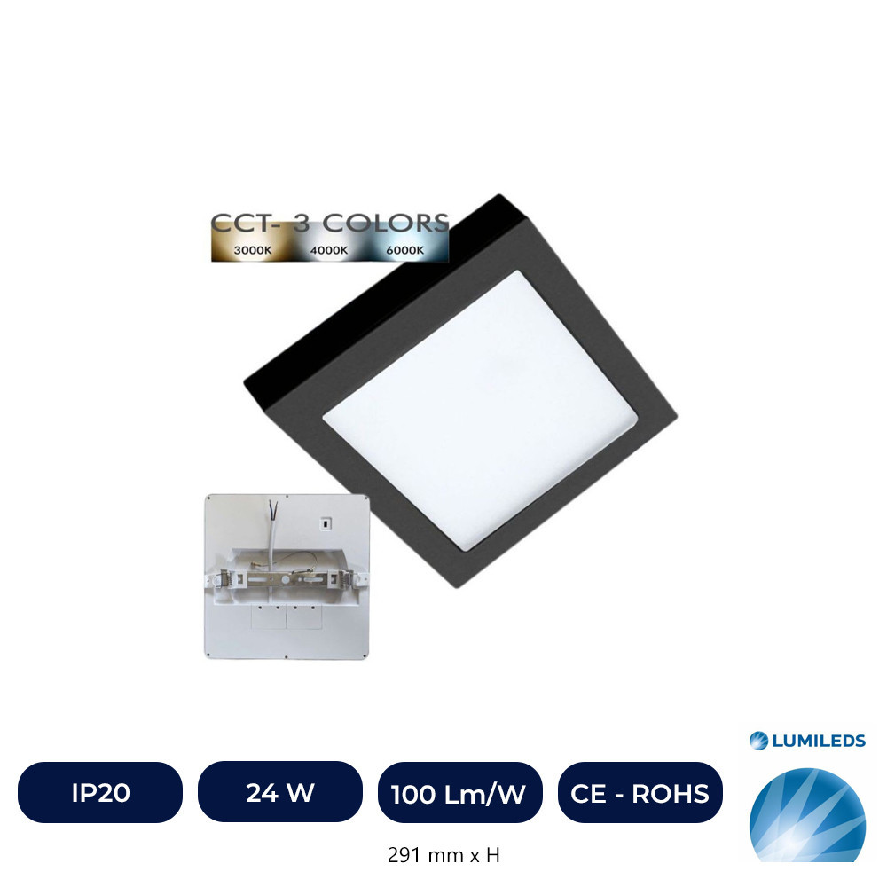 Downlight + Plafón LED - Cuadrado- MOSS NEGRO LUMILEDS - 24W AJUSTABLE - CCT Color Seleccionable