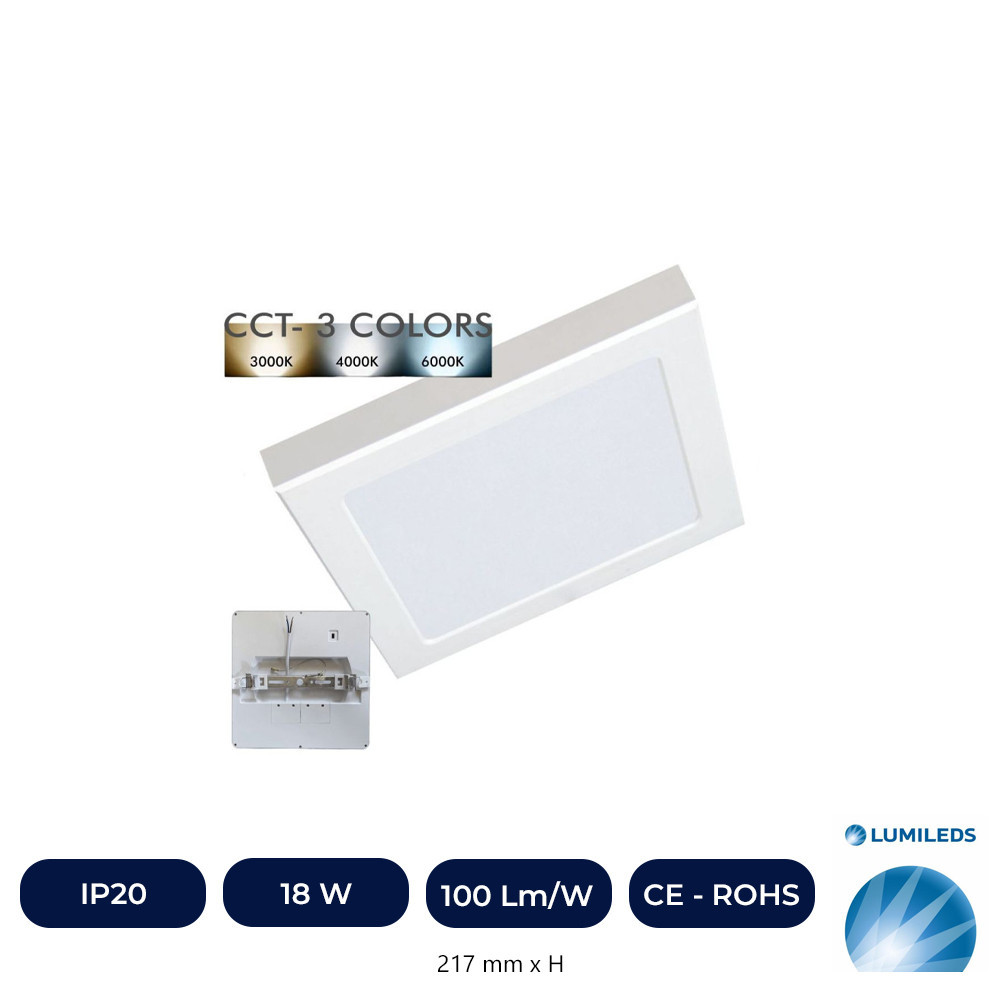 Downlight + Plafonnier LED - Carre - WHITE LUMILEDS - 18W RÉGLABLE - CCT Couleur Sélectionnable