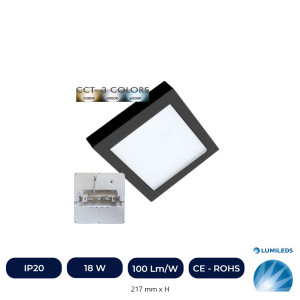 Downlight + Plafonnier LED - Carre - NOIR LUMILEDS - 18W RÉGLABLE - CCT Couleur Sélectionnable