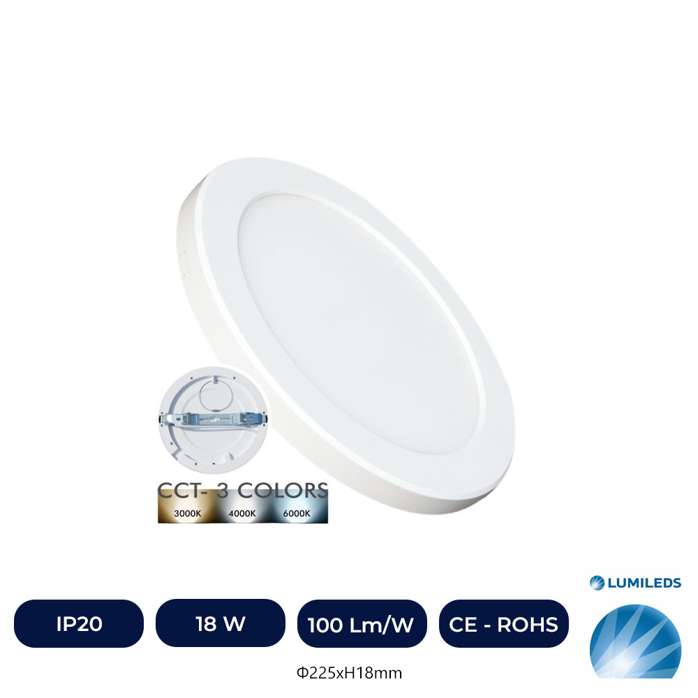 Downlight + Plafonnier LED - Circulaire - BLANC LUMILEDS - 18W RÉGLABLE - CCT Couleur Sélectionnable