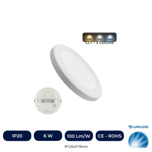 Downlight + Plafonnier LED - Circulaire - MOSS BLANC LUMILEDS - 6W RÉGLABLE - CCT Couleur Sélectionnable