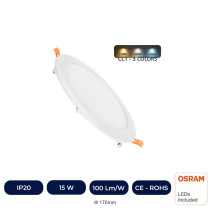 Placa Slim LED Circular 15W - CCT - OSRAM CHIP DURIS E2835