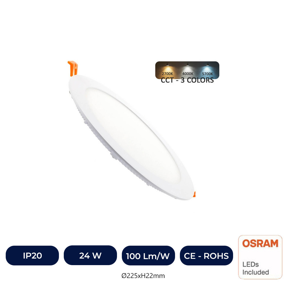 Placa Slim LED Circular 24W - CCT - OSRAM CHIP DURIS E2835