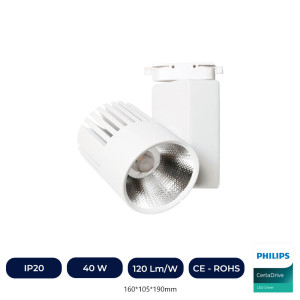 Spot LED 40W Blanc PHILIPS Driver Monophasé Rail CRI+92